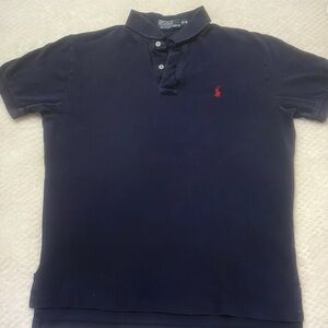 Navy Polo Shirt with Red Logo